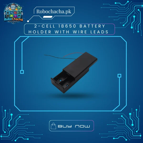 2-Slot 18650 Lithium-Ion Battery Holder with Wire Leads for 7.4V Robotics and Arduino Power