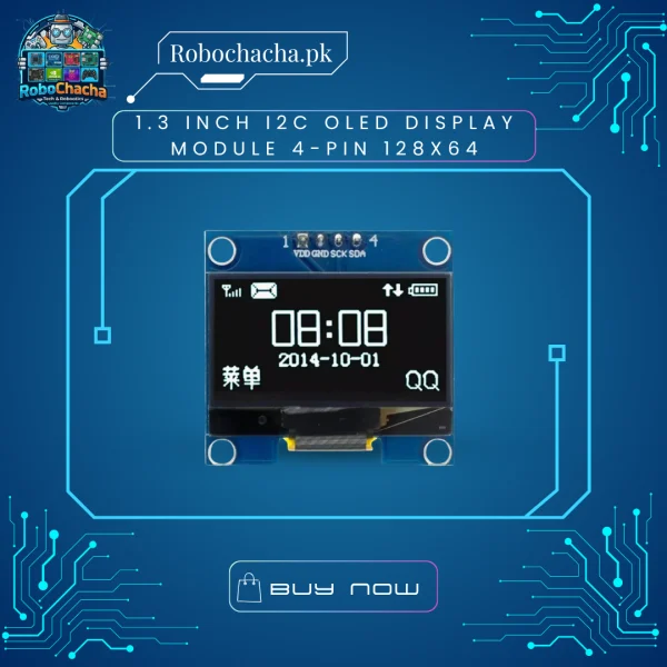 1.3 inch 4-Pin I2C OLED 128x64 Graphic Display Module with SH1106 Controller for Arduino and Robotics