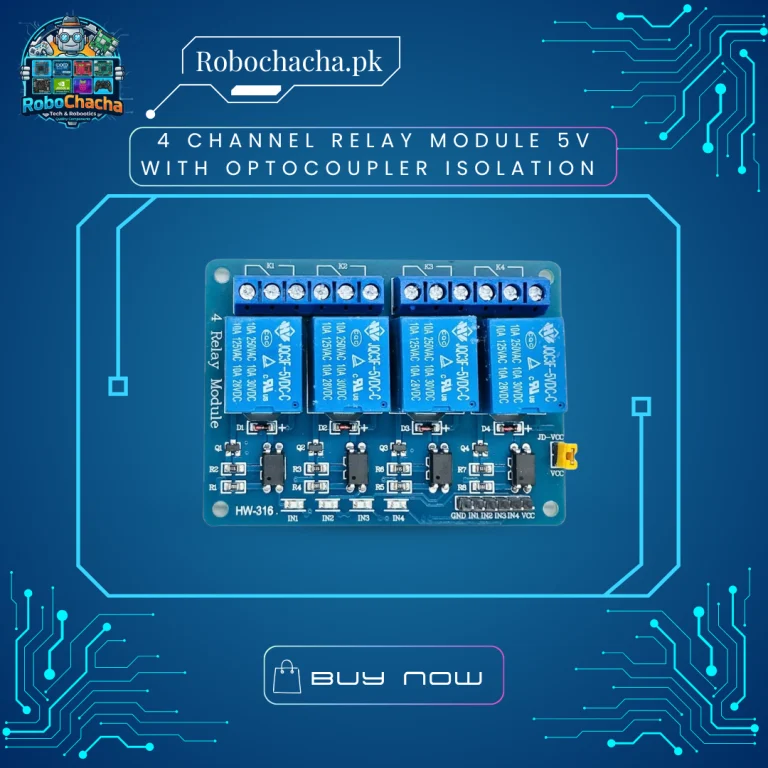 4-Channel 5V Relay Module Board with Optocoupler Isolation and Status LEDs for Arduino, ESP32, and Raspberry Pi Home Automation