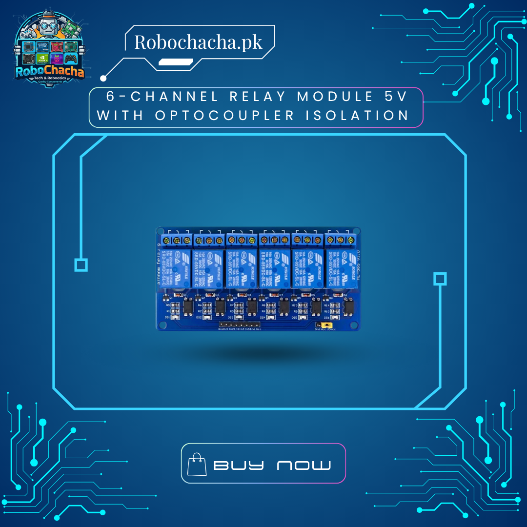 6-Channel Relay Module 5V with Optocoupler Isolation 6-Channel 5V Relay Module Board with Optocoupler Isolation for Arduino Home Automation and Robotics