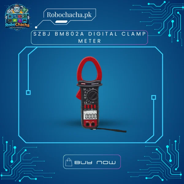 Overview 📝The SZBJ BM802A is a versatile digital tong tester that balances portability with high-capacity performance. Designed to measure AC current up to 600A, it is the ideal choice for technicians working in environments where 400A meters might fall short. Whether you are troubleshooting a three-phase motor or a heavy-duty commercial inverter, the BM802A provides clear, accurate readings on its large LCD. Its durable construction ensures it can handle the dusty and hot environments common in Pakistani workshops and construction sites.Key Features ✨600A AC Current Range: Provides more overhead for commercial power systems and large machinery.Large 30mm Jaw: Easily accommodates thick insulated cables and multi-strand wires.Full Multimeter Capability: Measures AC/DC voltage up to 600V and resistance, making it an all-in-one diagnostic tool.Fast Continuity Buzzer: Instantly identify wiring faults, open circuits, or short circuits.Data Hold Function: Capture readings in tight or dark spots where you can't easily see the screen.Auto-Power Off: Preserves battery life by automatically shutting down after periods of inactivity.Technical Specifications ⚙️FeatureSpecificationAC Current (ACA)2A / 20A / 200A / 600A ±(2.5%+5)DC Voltage (DCV)600V ±(0.8%+1)AC Voltage (ACV)600V ±(1.2%+5)Resistance2kΩ / 200kΩ / 2MΩ ±(1.0%+3)Display Count1999 MaxJaw Opening30 mmPower Supply2 x 1.5V AAA BatteriesPackage Includes:1 x SZBJ BM802A Digital Clamp Meter1 x Pair of High-Quality Test Leads1 x Soft Protective Carrying Bag1 x User Manual