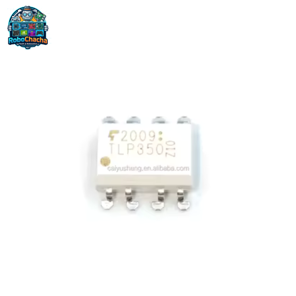Overview 📝The Toshiba TLP350 is a premium, high-speed gate driver photocoupler housed in a standard 8-pin DIP package. It acts as an isolated buffer stage between low-power control logic circuits (like MCUs or PWM controllers) and heavy-duty power switches (IGBTs and power MOSFETs). With an internal Faraday shield providing a high common-mode transient immunity (CMTI) of ±15 kV/µs, it maintains crystal-clear data transmission even in extremely noisy switching environments.Key Features ✨High Output Punch: Delivers up to ±2.5A peak output current, quickly charging and discharging gate capacitances for efficient, cool switching.Galvanic Protection: Offers a massive 3750Vrms isolation voltage rating to fully shield your control circuitry from high-voltage faults.Totem-Pole Output: Features a robust push-pull (totem-pole) output structure that removes the need for external pull-up resistors.Noise Immunity: Built-in Faraday shielding suppresses high-frequency noise spikes common in motor drives and heavy industrial environments.Under-Voltage Lockout (UVLO): Automatically prevents the gate drive from turning on if the supply voltage drops too low, avoiding partial conduction states that burn out transistors.Technical Specifications ⚙️FeatureSpecificationPackage ConfigurationDIP-8 (Through-Hole)Peak Output Current±2.5A (Max) / ±2.0A (Continuous)Recommended Supply Voltage15V to 30V DCIsolation Voltage3750 Vrms (Minimum)Propagation Delay Time500 ns (Maximum)Common Mode Transient Immunity±15 kV/µs (Minimum)Threshold Input Current5 mA (Maximum)Operating Temperature Range-40°C to 100°CCommon Applications 🛠️Industrial Inverters: Variable frequency drives (VFDs) and 3-phase motor controllers.Solar Electronics: Grid-tied and off-grid solar inverter power stages.Induction Heating: High-frequency switching topologies for induction cooktops and metal melters.Uninterruptible Power Supplies: Power stage switching inside heavy-duty online DC-AC UPS networks.