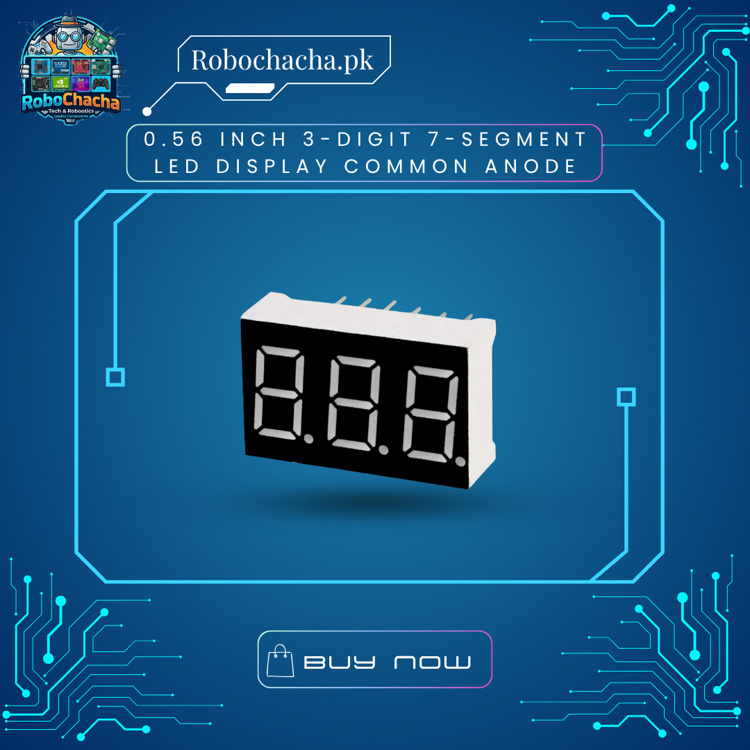 0.56 Inch 3-Digit 7-Segment LED Display Common Anode (Red) 0.56 Inch 3-Digit 7-Segment Common Anode Red LED Display Raw Multiplexed Module