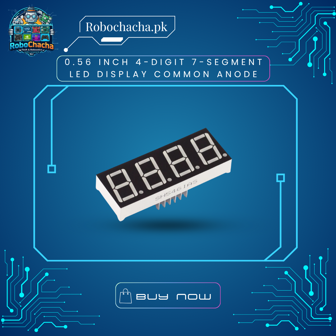 0.56 Inch 4-Digit 7-Segment LED Display Common Anode (Red) 0.56 Inch 4-Digit 7-Segment Common Anode Red LED Display Raw 12-Pin Module