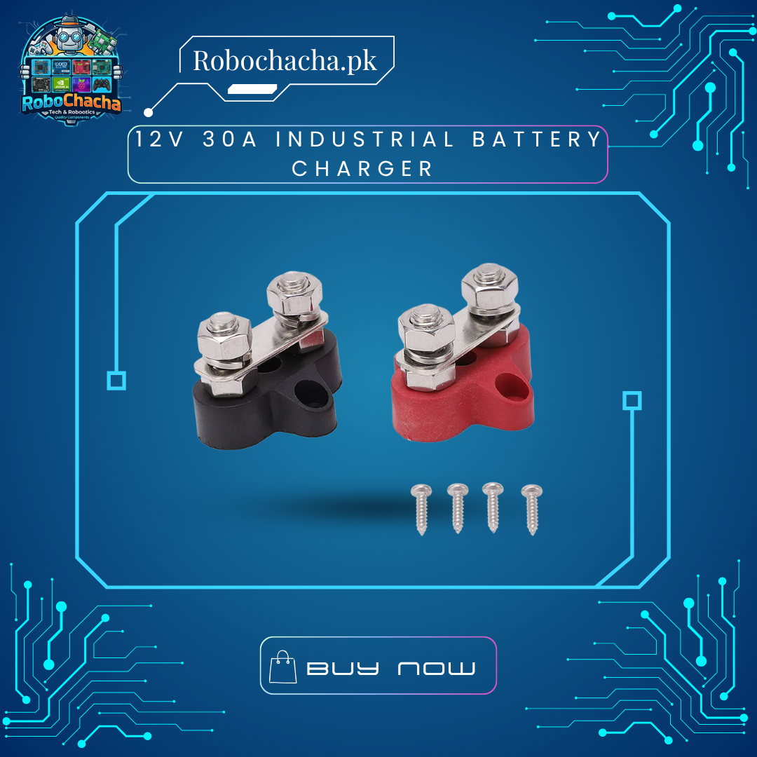 12V 30A Industrial Battery Charger M8 Heavy-Duty Power Terminal Block Red and Black Studs for Battery and Power Distribution