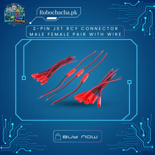 2-Pin JST RCY Male and Female Cable Connector Pair with 10cm Red and Black Wire Leads