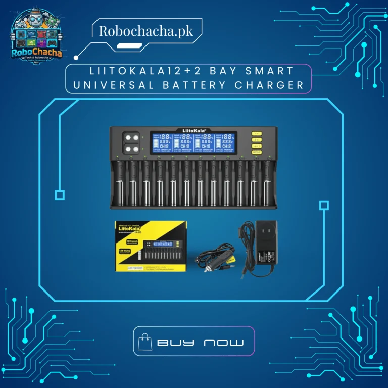 LiitoKala Lii-S12 Universal 12 plus 2 Bay Multi Chemistry Smart Battery Charger with Independent Auto Polarity LCD Screen and Power Adapter