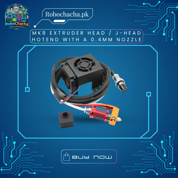 Complete MK8 J-head Hotend Assembly with 0.4mm Brass Nozzle, Heater Block, and Thermistor for 1.75mm 3D Printer Filaments