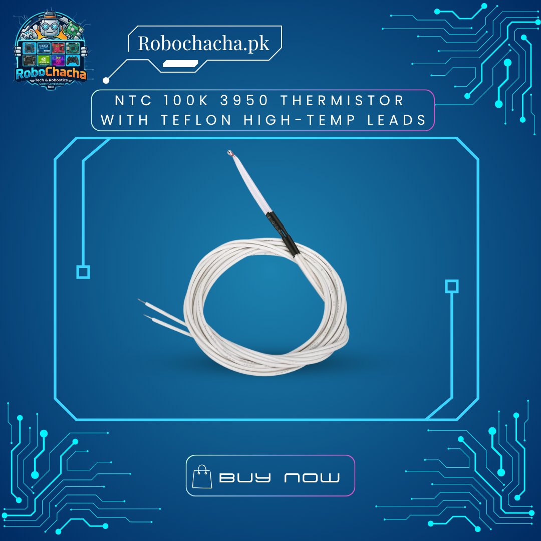NTC 100K 3950 Thermistor with Teflon High-Temp Leads NTC 100K 3950 Glass Bead Thermistor Sensor with 1-Meter Teflon High-Temperature Wire Leads for 3D Printers