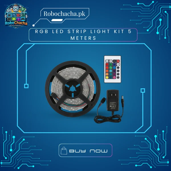 5 Meter RGB LED Strip Light Kit with IR Remote and 12V Power Supply for Room Decor and Gaming
