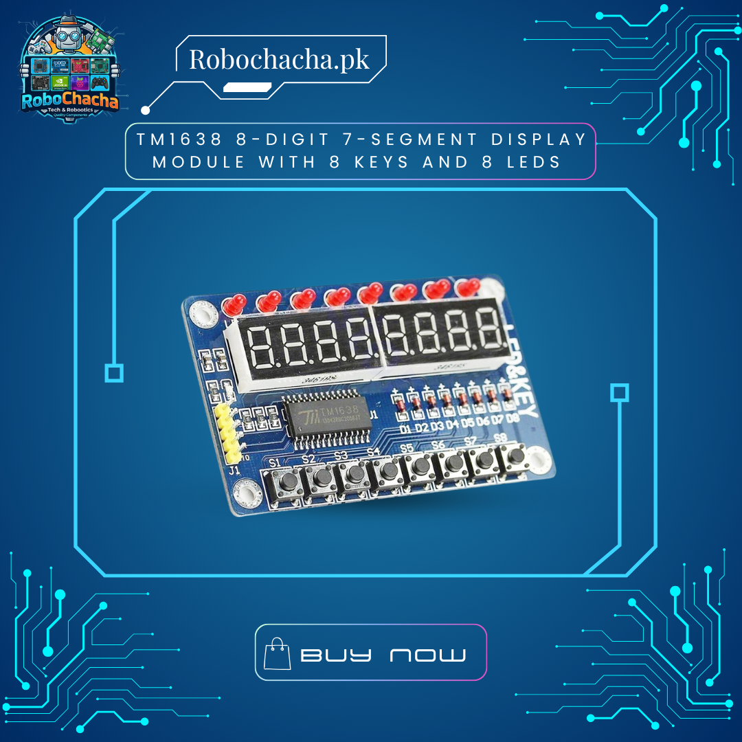 TM1638 8-Digit 7-Segment Display Module with 8 Keys and 8 LEDs TM1638 8-Digit 7-Segment LED Display Module with 8 Push Buttons and 8 Red LEDs for Arduino