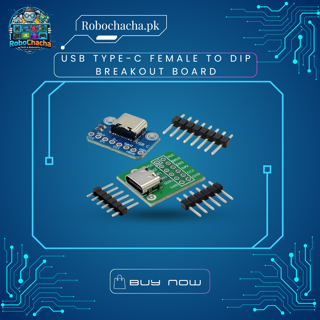 USB Type-C Female to DIP Breakout Board USB Type-C Female to DIP Breakout Board for DIY Electronics and Breadboard Prototyping
