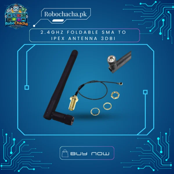 2.4GHz Foldable SMA to IPEX Antenna 3dBi WiFi, Bluetooth, ZigBee Antenna with Feeder Cable for IEEE802.11n WLAN, IoT Devices & Wireless Modules