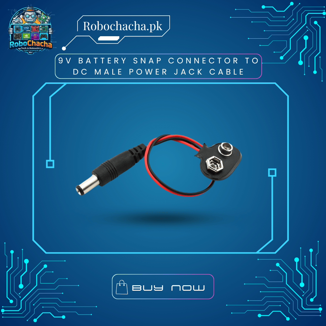 9V Battery Snap Connector to DC Male Power Jack Cable 9V Battery Snap Connector to DC Male Jack Cable - Hard Shell PP3 Battery Adapter for Arduino