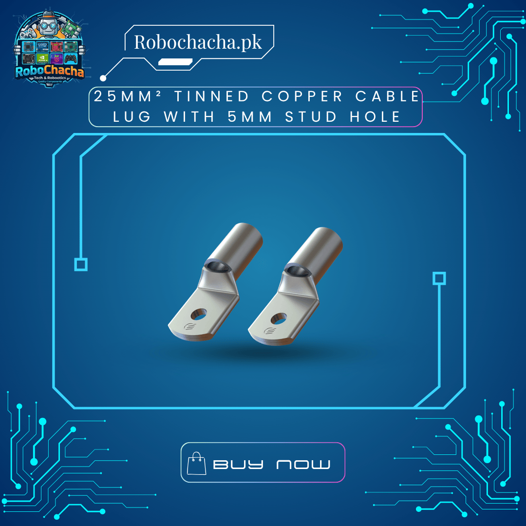 25mm² Tinned Copper Cable Lug with 5mm Stud Hole 25mm Tinned Copper Cable Lug with 5mm Stud Hole Terminal Connector - Robochacha Pakistan