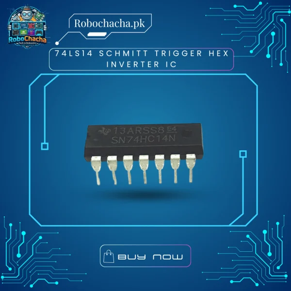 74LS14 Schmitt Trigger Hex Inverter IC 74LS14 Schmitt Trigger hex inverter IC in 14-pin DIP package for digital logic and signal conditioning
