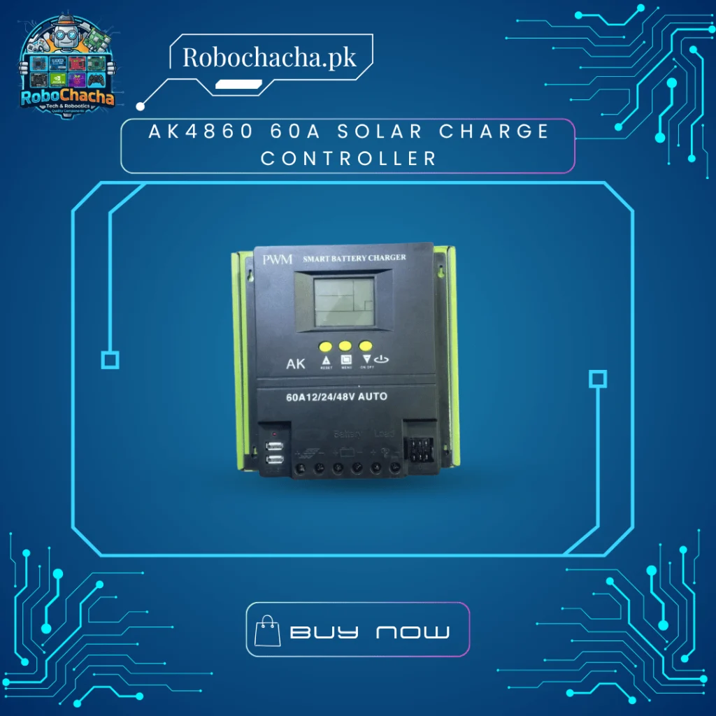 AK4860 60A PWM solar charge controller with digital LCD screen for 12V/24V systems - Robochacha Pakistan