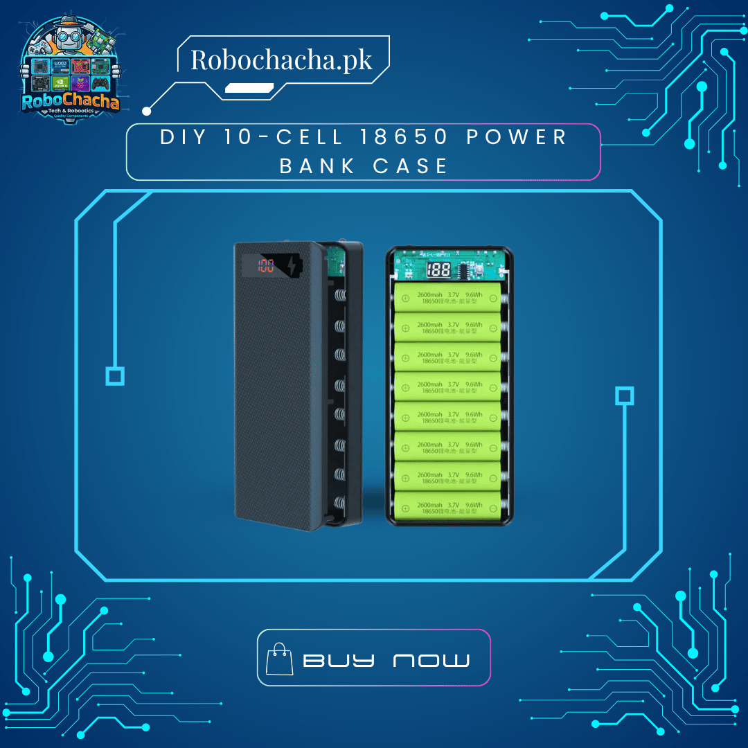 DIY 10-Cell 18650 Power Bank Case DIY 10-Cell 18650 Power Bank Case with LCD Display and Dual USB Output - Robochacha Pakistan
