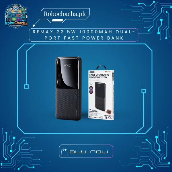 Handheld Rechargeable Mini Portable Fan & LED Light Remax 22.5W 10000mAh Dual-Port Fast Charging Power Bank Portable Charger - Robochacha Pakistan