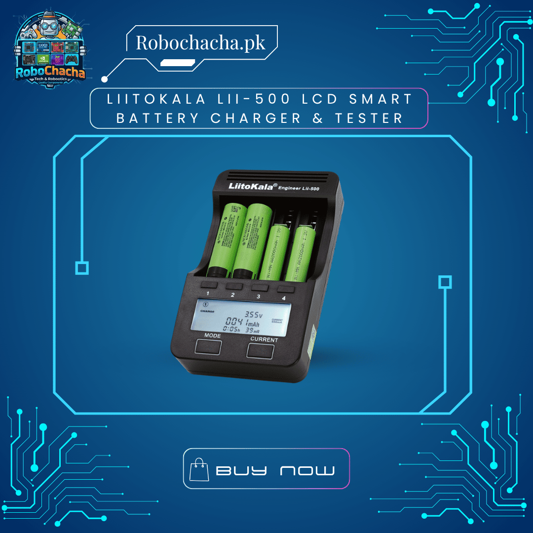LiitoKala Lii-500 LCD Smart Battery Charger & Tester LiitoKala Lii-500 LCD Smart Battery Charger and Tester for 18650 and 26650 Cells - Robochacha Pakistan