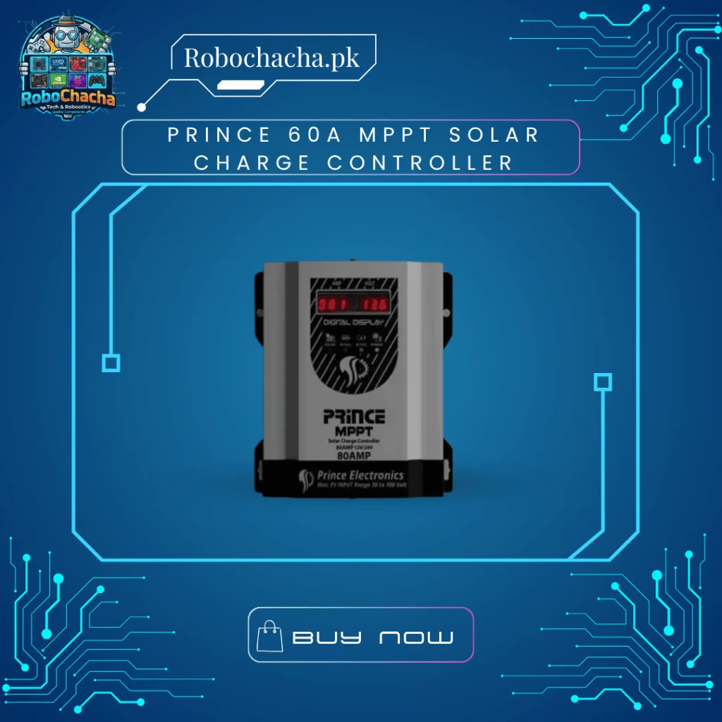 Prince 60A MPPT solar charge controller with WAPDA grid option and digital display - Robochacha Pakistan