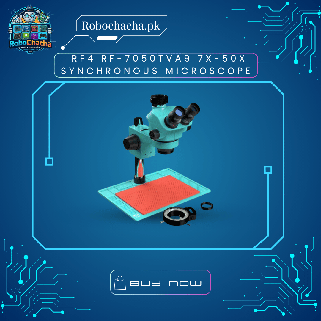 RF4 RF-7050TVA9 7X-50X Synchronous Microscope RF4 RF-7050TVA9 7X-50X Synchronous Zoom Trinocular Stereo Microscope - Robochacha Pakistan